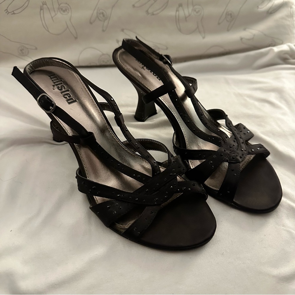 Unlisted Black Rhinestone Slingback Strappy 3" High Heels - Size 9 - Picture 2 of 8